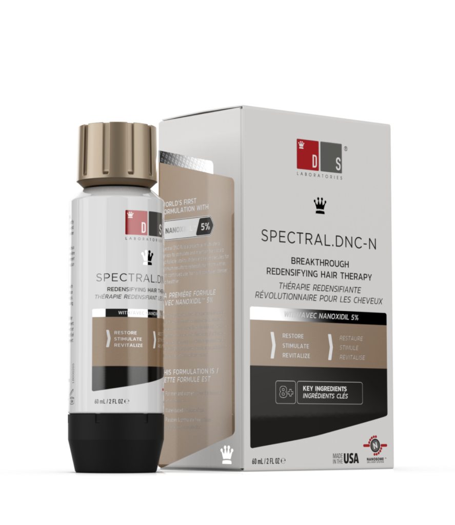 Spectral.DNC-N® topical spray is the first topical hair-loss treatment to employ Nanoxidil® to increase production of growth with no side effects 